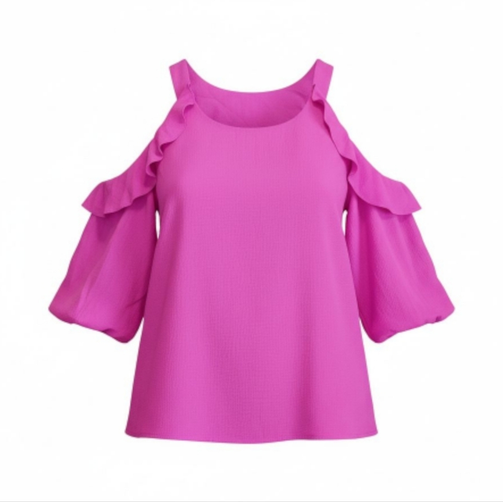 Pink Blush Ruffle Cold Shoulder Top Sz XL